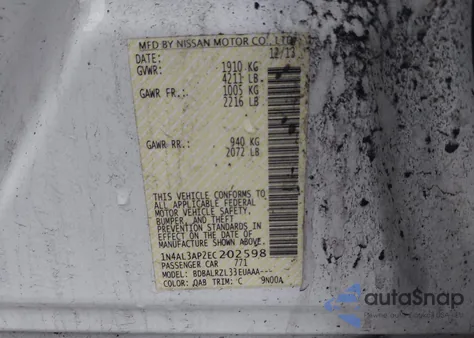 2014 Nissan Altima 2.5 S z USA, uszkodzony, nr VIN 1N4AL3AP2EC202598